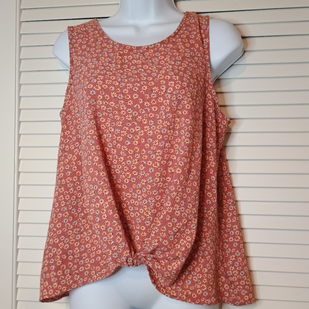 Pink Rose Floral Casual Comfy  Salmon Colored Sleeveless Top Size XL